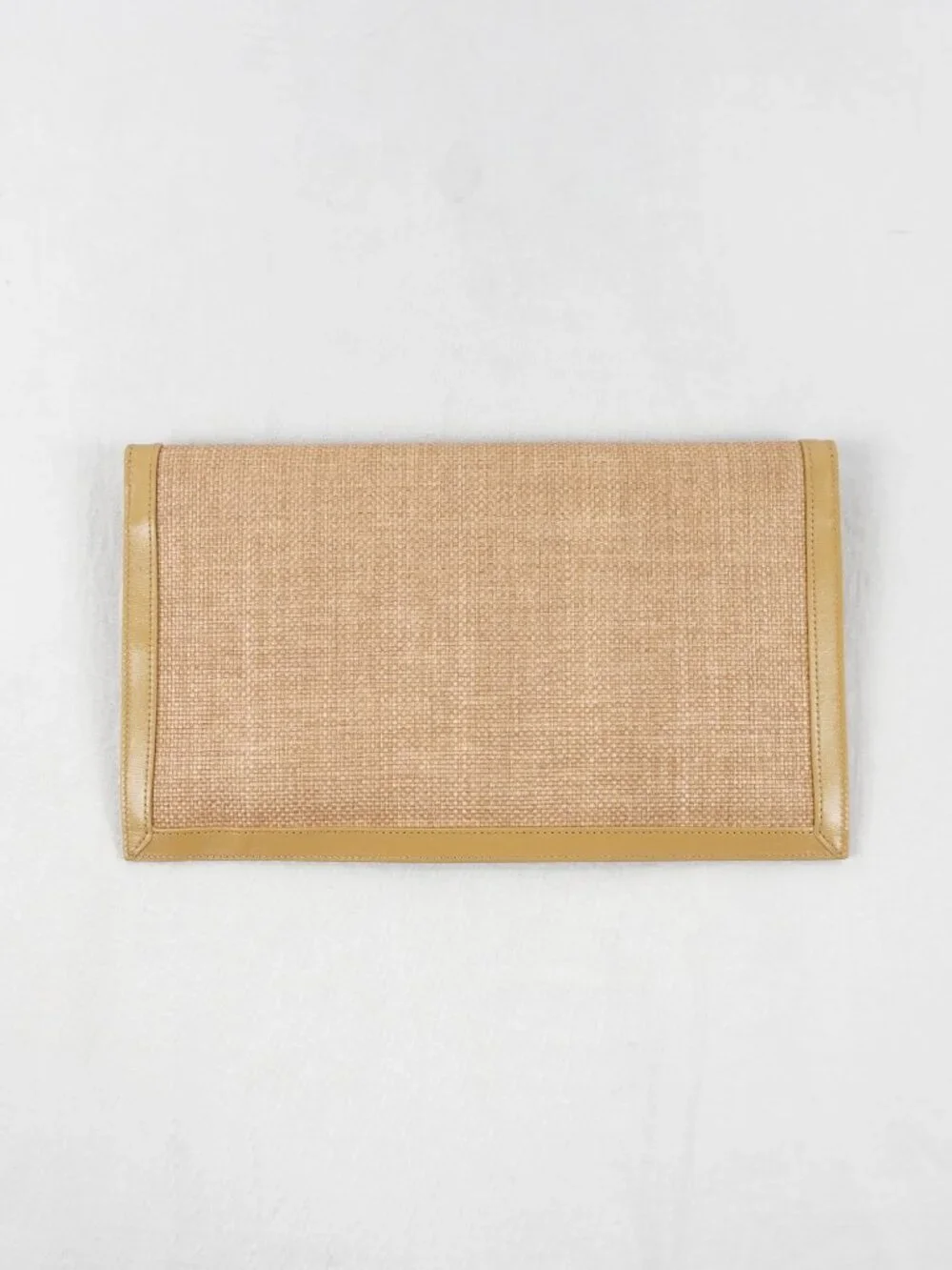 Saint Laurent Uptown Pouch In Natural Hay Micro Raffia With Blush Leather Trim